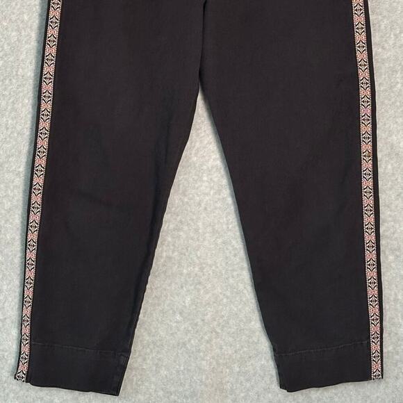 Anthropologie Sz 10 Embroidered Side Stripe Black Straight Leg Pants Aztek Boho - Picture 11 of 14